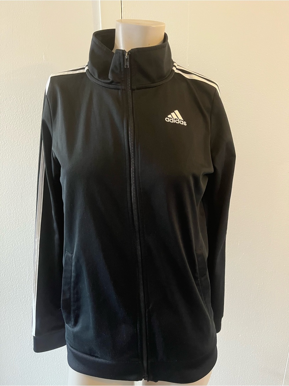 Adidas Kids Black Full-Zip Track Jacket with White Stripes